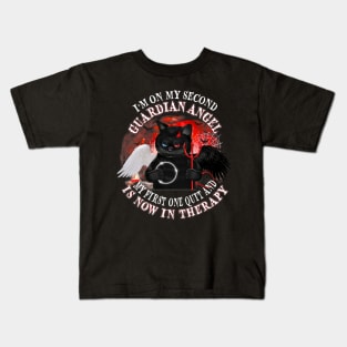 I'm On My Second Guardian Angel Black Cat Kids T-Shirt